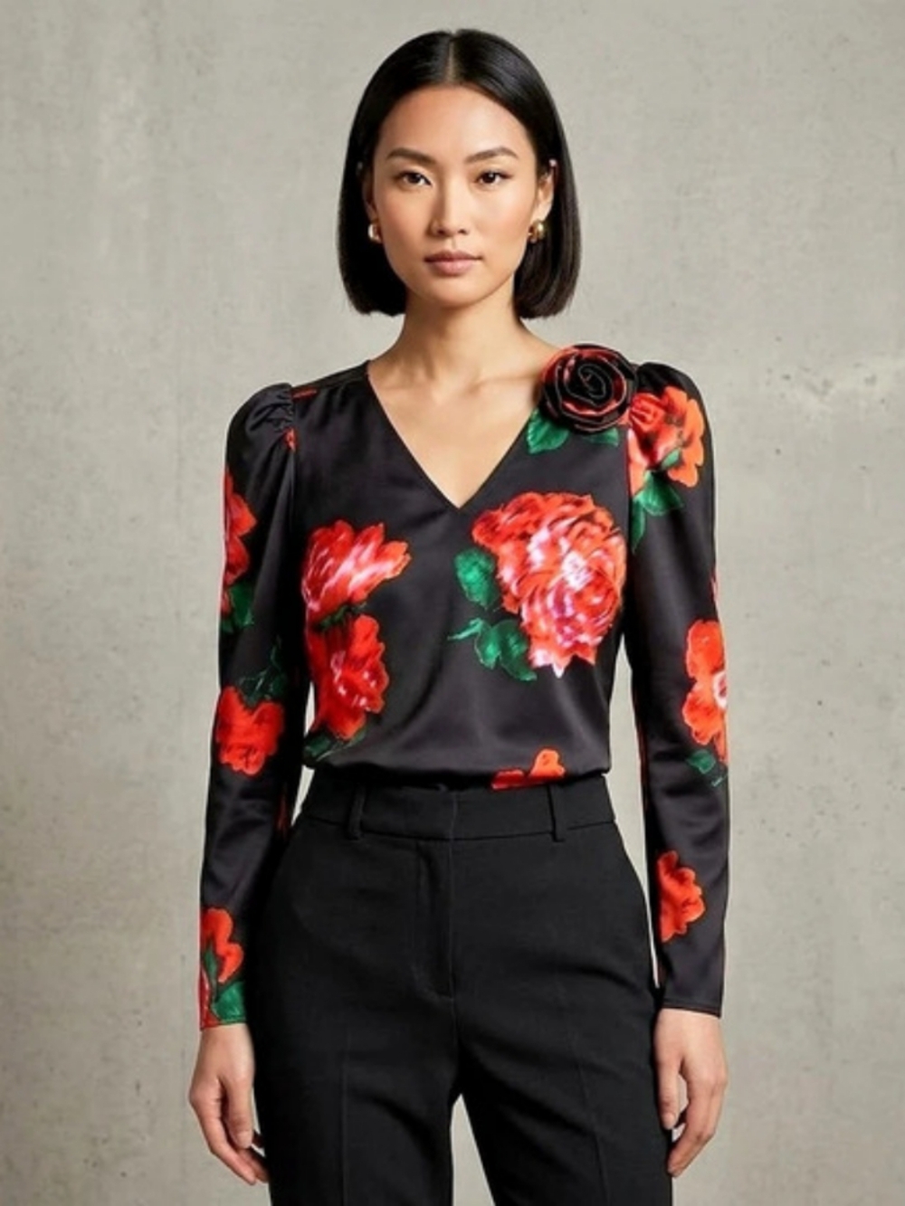 Maison d’Amélie Top in Black/Red Floral Blouse Black & Red